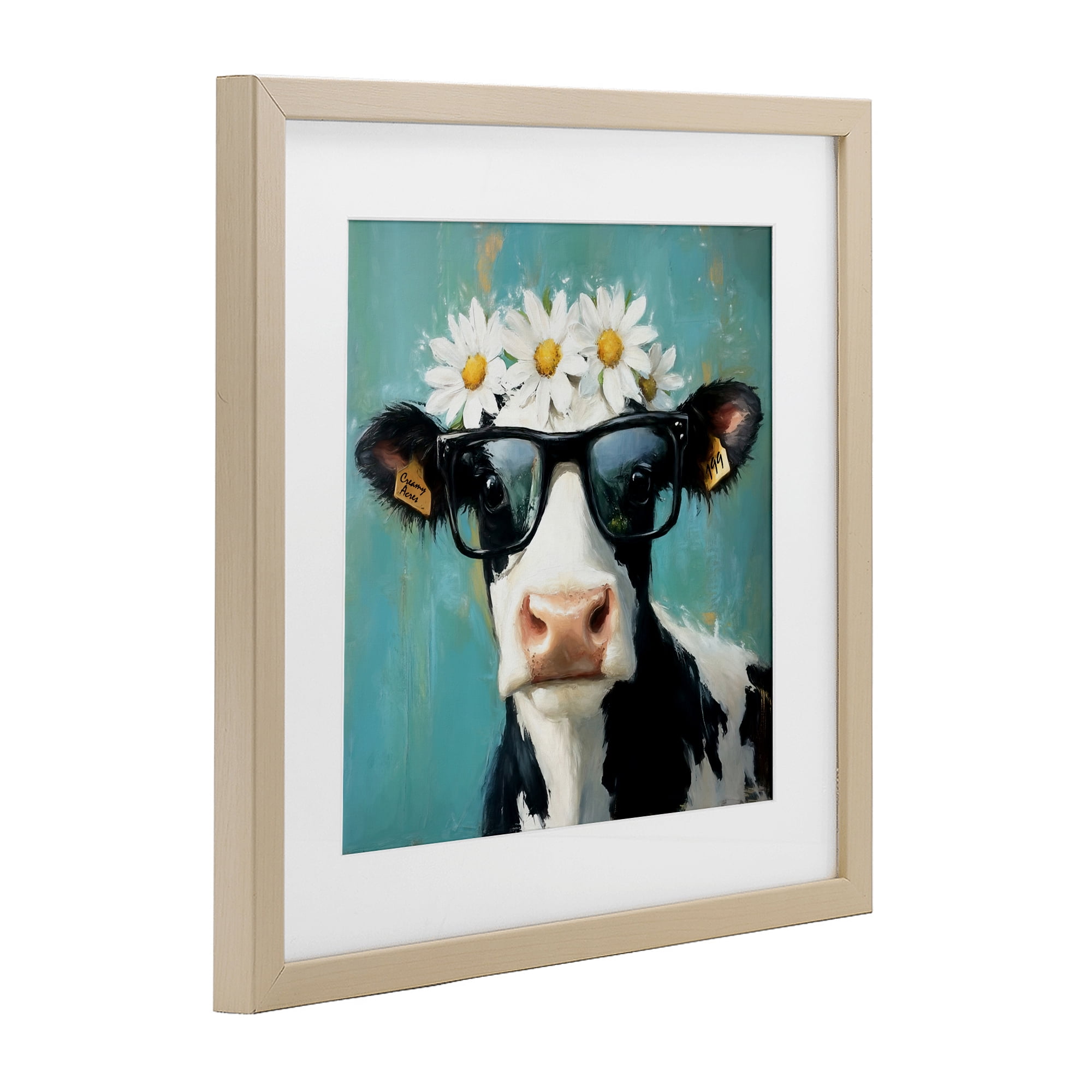 Stupell Industries Nerdy Nessie Cow Birch Framed Print Under Glass, design by Tina LeCour