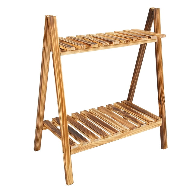 Plants Ladder, Eco Friendly Solid Wood 2 Tier Simple Installation Flower Stand For Garden For Balcony