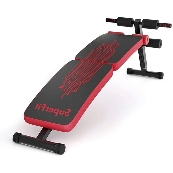 Zimbala Sit Up Bench - Adjustable Utility Slant Board with Reserve Crunch Handle, Abdominal Training Workout Bench for Home Gym (Red)