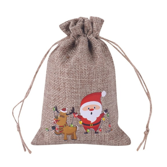 (Clearance) BNNG Christmas Jute Burlap Bags,Christmas Linen Bags with Drawstrings Treat Bag Goody Present Bags for Christmas Party Favor Xmas Winter Holiday Home Decorations