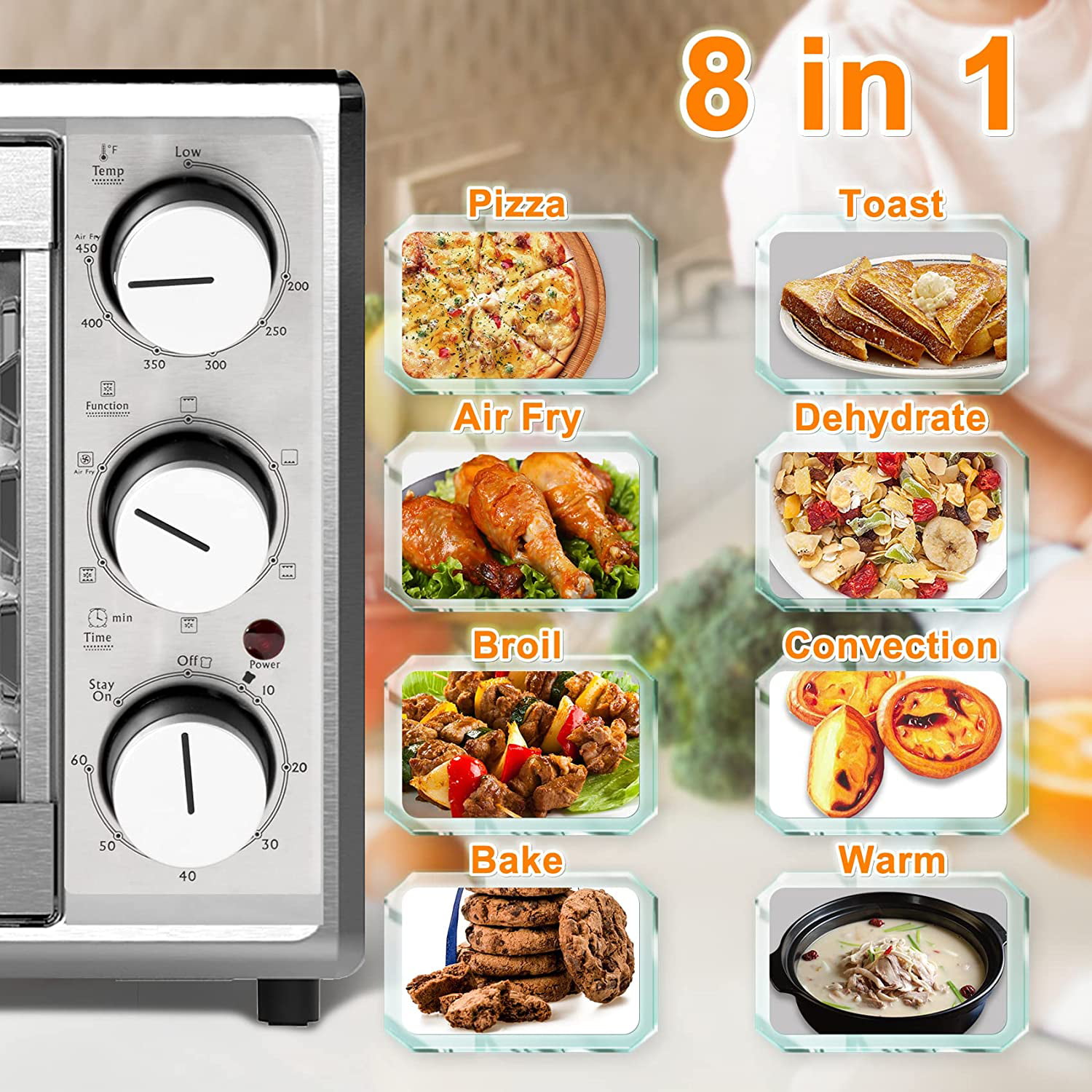 Val Cucina 10-in-1 Smart Air Fryer - Extra-Large Convection Countertop Toaster Oven, 6-Slice Toast, 12-Inch Pizza, Cream, White