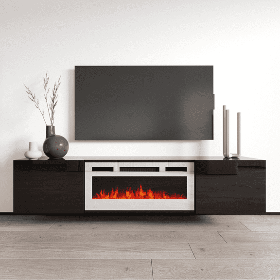 Cali WH-EF Floating Fireplace TV Stand for TVs up to 80", Modern High Gloss 72" Entertainment Center, Wall Mounted Electric Fireplace TV Media Console with Storage Cabinets