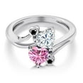 thumbnail image 3 of Gem Stone King 925 Sterling Silver White Moissanite Pink Moissanite and Black Diamond Ring for Women (1.63 Cttw, Heart Shape 6MM, Gemstone Birthstone, Size 7), 3 of 6