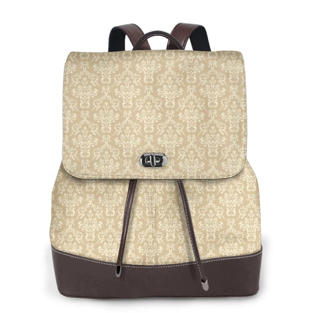 Fotbe Damask Beige Tan Brown Mochila Bolso con Estampado para Mujer, Mochila Antirrobo de Nylon Impermeable, Bolsa Ligera de Hombro