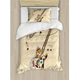 thumbnail image 1 of Guitar Duvet Cover Set Twin Size, Abstract Funky Guitar Instrument Melody Musical Notes and Hand Writing, Decorative 2 Piece Bedding Set with 1 Pillow Sham, Sand Brown Multicolor, by Ambesonne, 1 of 3