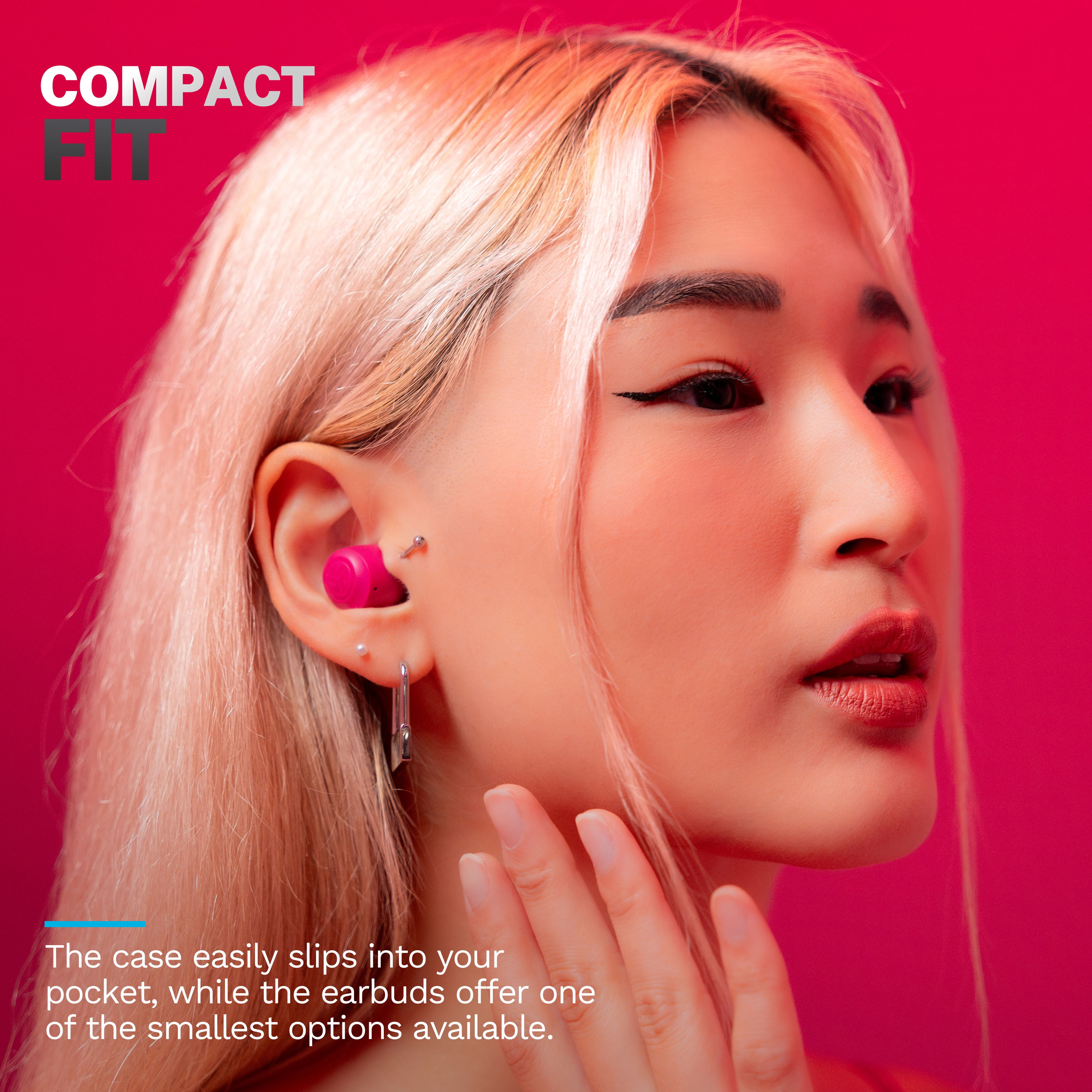 JLab Go Pop+ True Wireless Earbuds, Dark Pink, Bluetooth, IPX4, Be Aware Mode, Customize Sound, Controls
