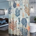 thumbnail image 3 of Marine Life Shower Curtains for Bathroom, Watercolor Seahorse Coral Starfish Gradient Blue Yellow Washable Fabric Shower Curtain with Hooks Waterproof Bathroom Decor Sets, 66 x 72 Inches, 3 of 9