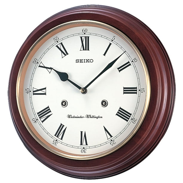 Seiko 12" Round Wood Grain Finish Wall Clock with Dual Quarter Hour