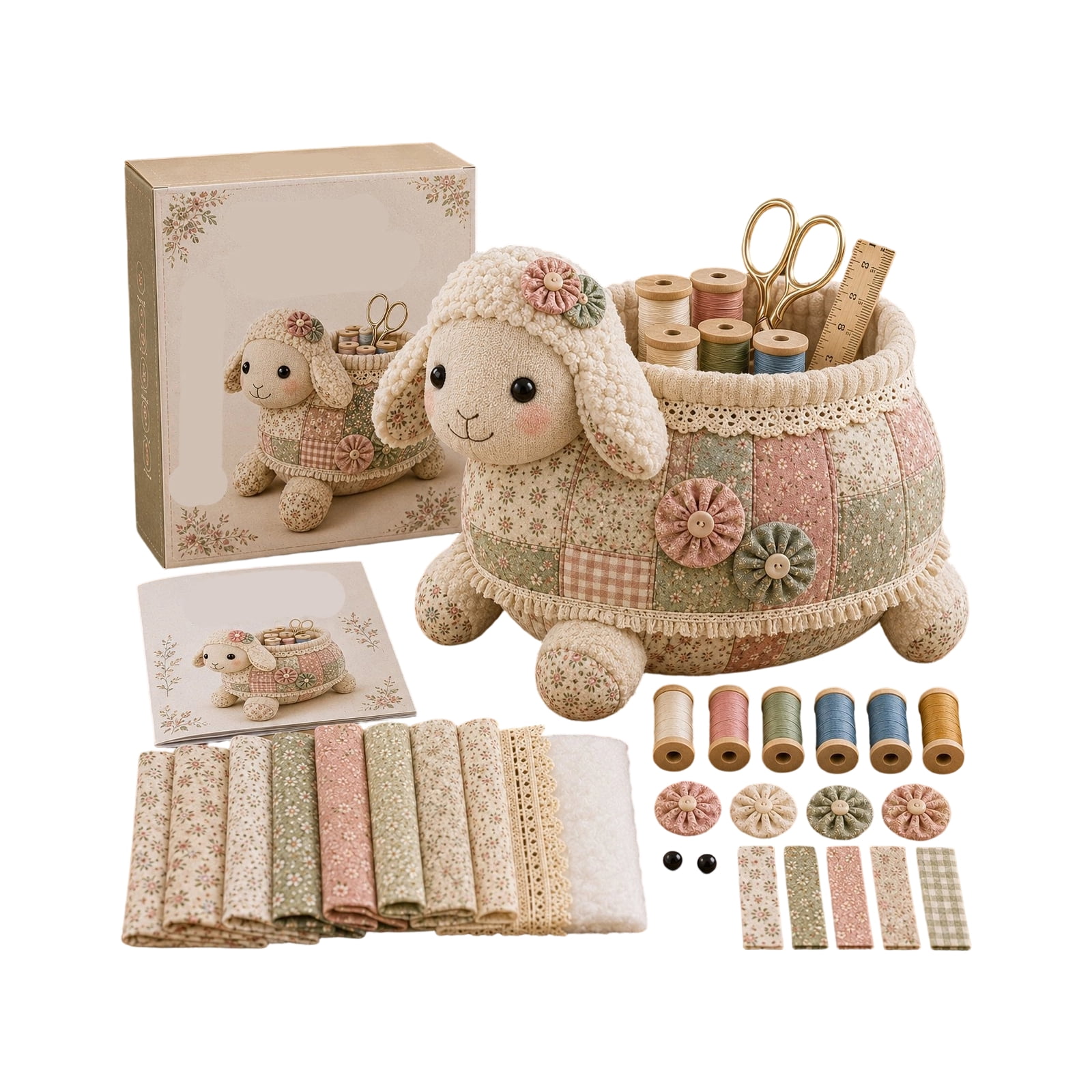 Animal Sewing Storage Box DIY Patchwork Kit Cute Plush Basket with Fabric Divider & Thread Handmade Craft Set for Adults Beginners Holiday Gift Home Decor Organization Tool