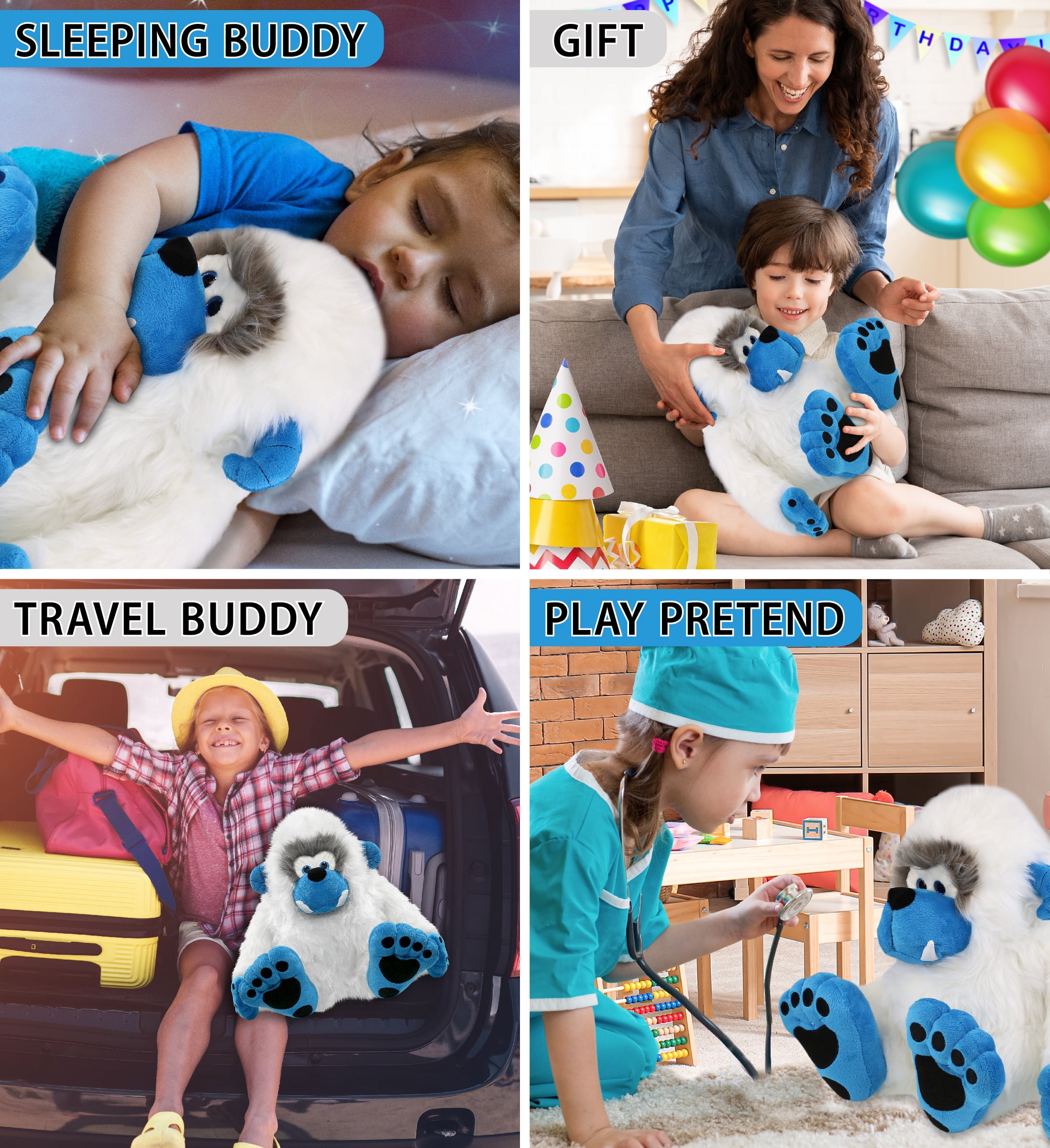 DolliBu Yeti Super Soft Stuffed Animal, Cute Realistic Ape-Like Stuffed Animals for Girls, Boys, Cute Adults Animal Gifts, Kids Nursery Decor for Newborn, Cuddly Soft Baby Plush Toys - 12 Inches