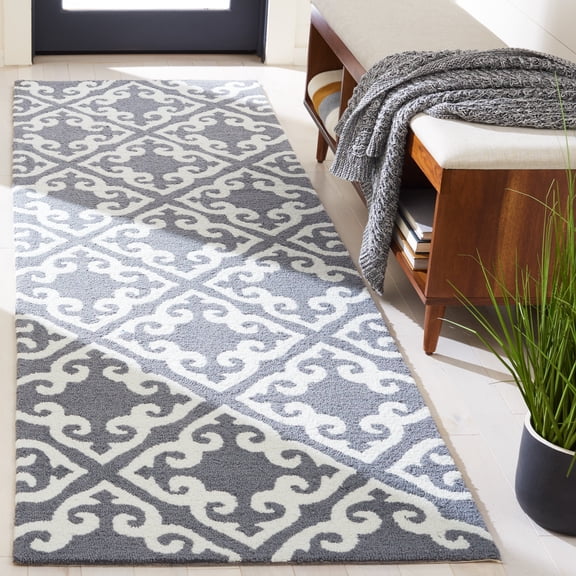 SAFAVIEH Easy Care Jace Geometric Runner Rug, Grey/Ivory, 2'6" x 8'