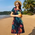 thumbnail image 4 of Easygdp Colorful Flower Goat para Vestido Transpirable de Mujer, Vestido Suelto de Manga Corta con Pliegues y Bolsillos para el Verano, 4 of 6
