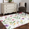 thumbnail image 4 of Rectangle Area Rug 4x6ft, Watercolor Flowers on White Non-Shedding Washable Area Rug, Pastoral Yellow Red Floral Non Slip Low-Profile Rugs for Living Room, Bedroom Dining Room, 4 of 9