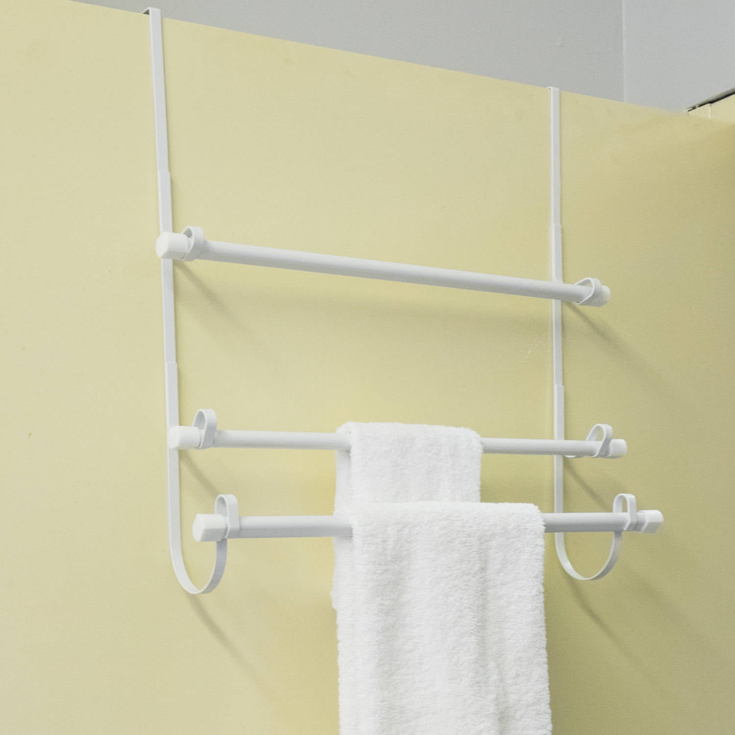 Epoxy Steel Over The Door Bathroom White Towel Hanger, Organizer, 3Bar