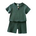 thumbnail image 1 of Summer Children's Clothing Set for 0-6Y Boys & Girls Cotton Linen Muslin Suit T-shirt Tops + Shorts 2pcs Baby Loungewear Outfit, 1 of 6