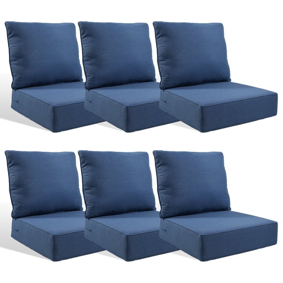 Jentlehouse Outdoor Deep Seat Cushion 24" X 24" X 6" for Patio Furniture,Outdoor Chair Cushions Water & Fade Resistant Patio Furniture Cushions for Wicker Chair, Sofa, Couch, Blue (Set of 6)