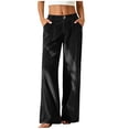 thumbnail image 2 of ClodeEU Women's Corduroy Button Elastic Waist Wide Leg Pants with Pockets，Solid Color Casual Loose Trousers ,Women's Plus L, 2 of 8