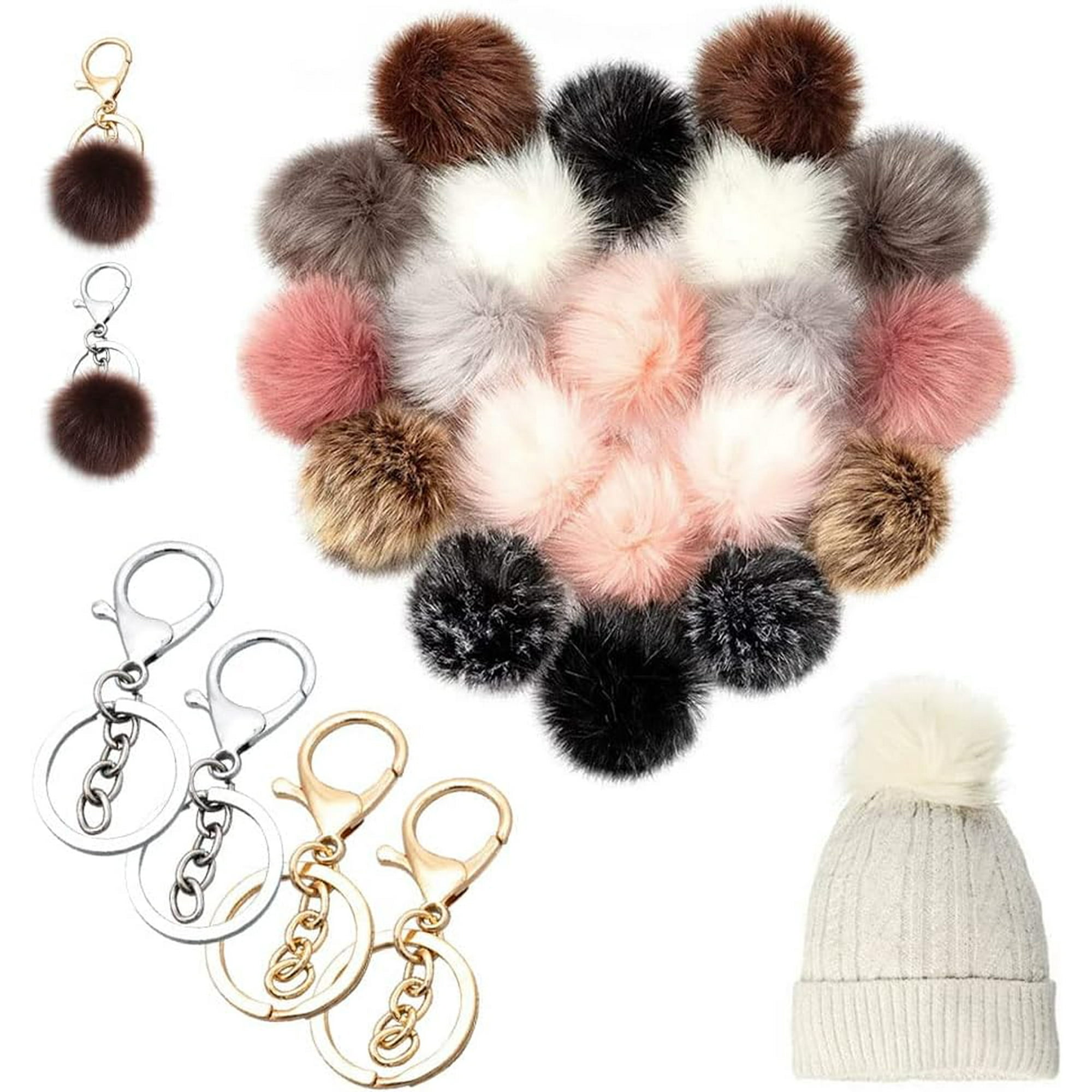 HAHDAXIA 16 Pieces 10cm Pom Poms for Hats Removable Faux Fox Fur Fluffy Pompom Ball with Elastic Loop for Knitting Hats Keychains Shoes Scarves Bags