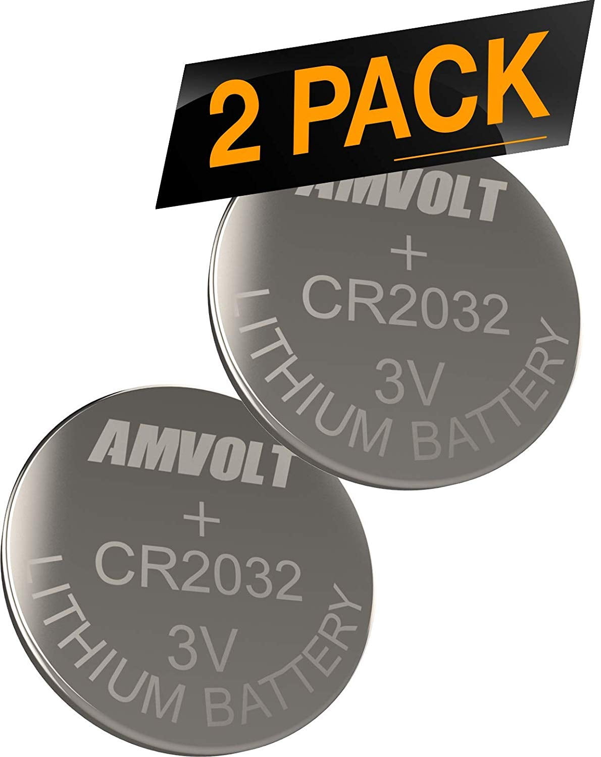 AmVolt CR2032 2 Pack Battery 220mAh 3 Volt Lithium Battery Coin Button