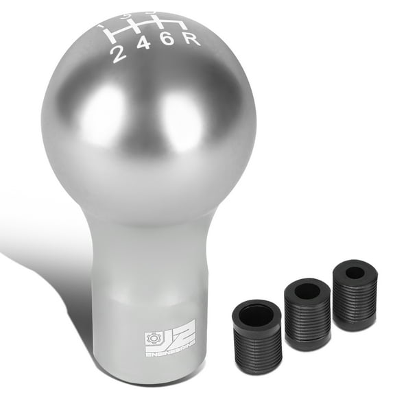 J2 Engineering Universal Silver Manual Car Shifter Knob Aluminum Spherical Teardrop Shape with Adapter J2-SK-007-SL