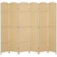 thumbnail image 4 of 6-Panel Folding Room Divider, Beige Woven Polypropylene with Pine Wood Frame, Elegant Arched Top Privacy Screen for Home Office, No Assembly Required, 4 of 5