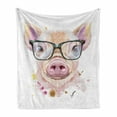 thumbnail image 1 of Watercolor Soft Flannel Fleece Throw Blanket, Portrait of a Mini Pig in Eyeglasses Handmade Paint Blots and Strokes Print, Cozy Plush for Indoor and Outdoor Use, 70" x 90", Multicolor, by Ambesonne, 1 of 5