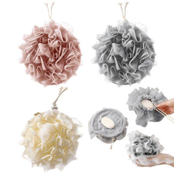 Portajabón de lufa AQOYNQ 3‑piezas 20 cm Beige/Gris/Rosa
