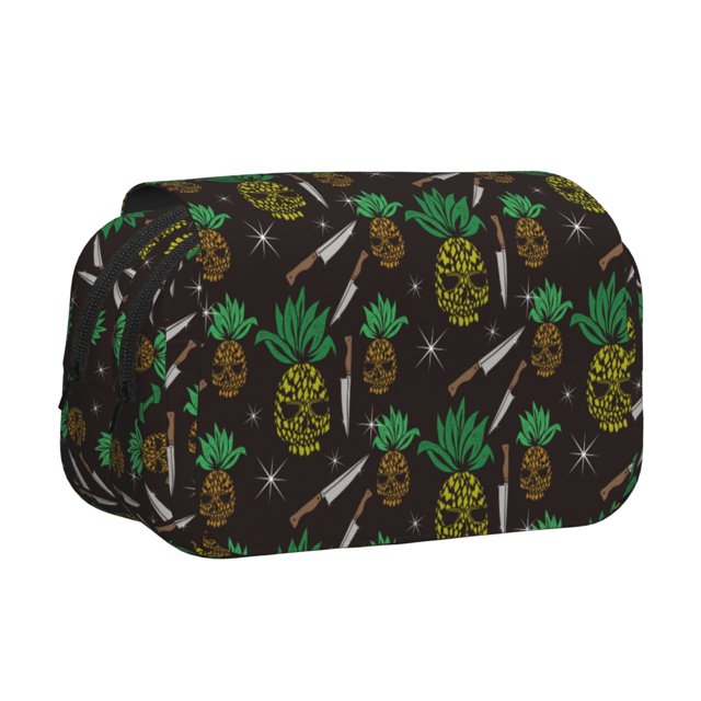 Naloa Trousse à Crayons Double Couche Imprimé Ananas Durable avec Couvercle Rabattable, Organisateur de Papeterie Scolaire, Grande Capacité de Protection