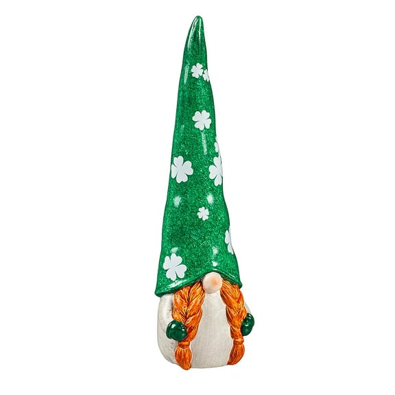 Evergreen 13"H Ceramic St. Patrick's Gnome Garden Statuary, Lady Gnome