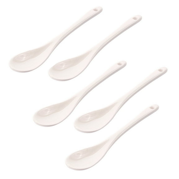 GOOHOCHY 5 Pcs Soup Porcelain Small Spoon Odorless Spoons 13.00X2.50X1.00CM White