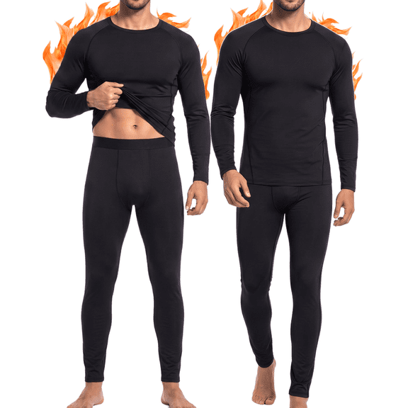 2 Set Thermal Underwear for Men Long Johns with Fleece Lined Base Layer Men Cold Weather Top Bottom