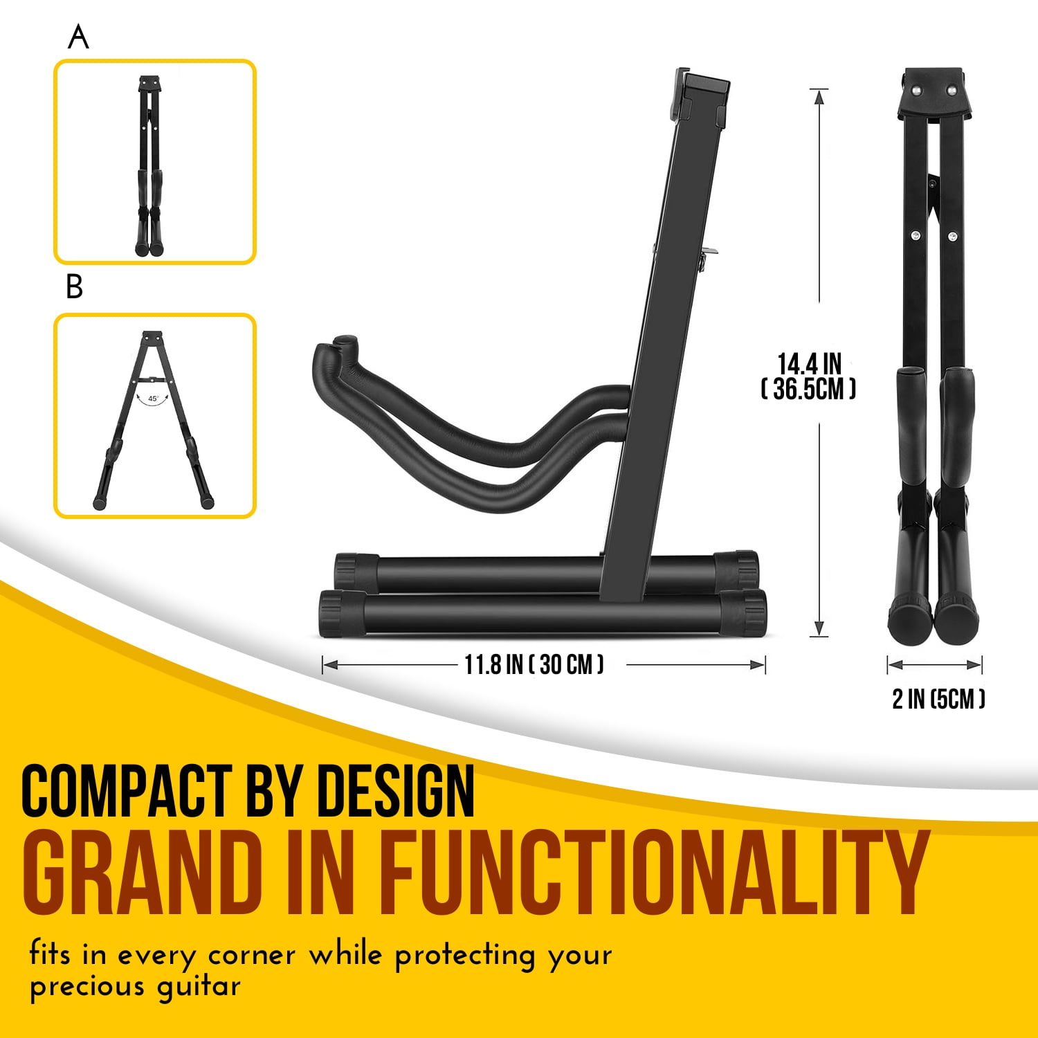 Guitar A-Frame Stand Floor Support for Acoustic and Electric Guitars - Portable Instrument Stand Rack Holder Display for Classical Guitar and Bass, Violin, Ukulele, Banjo, Mandolin