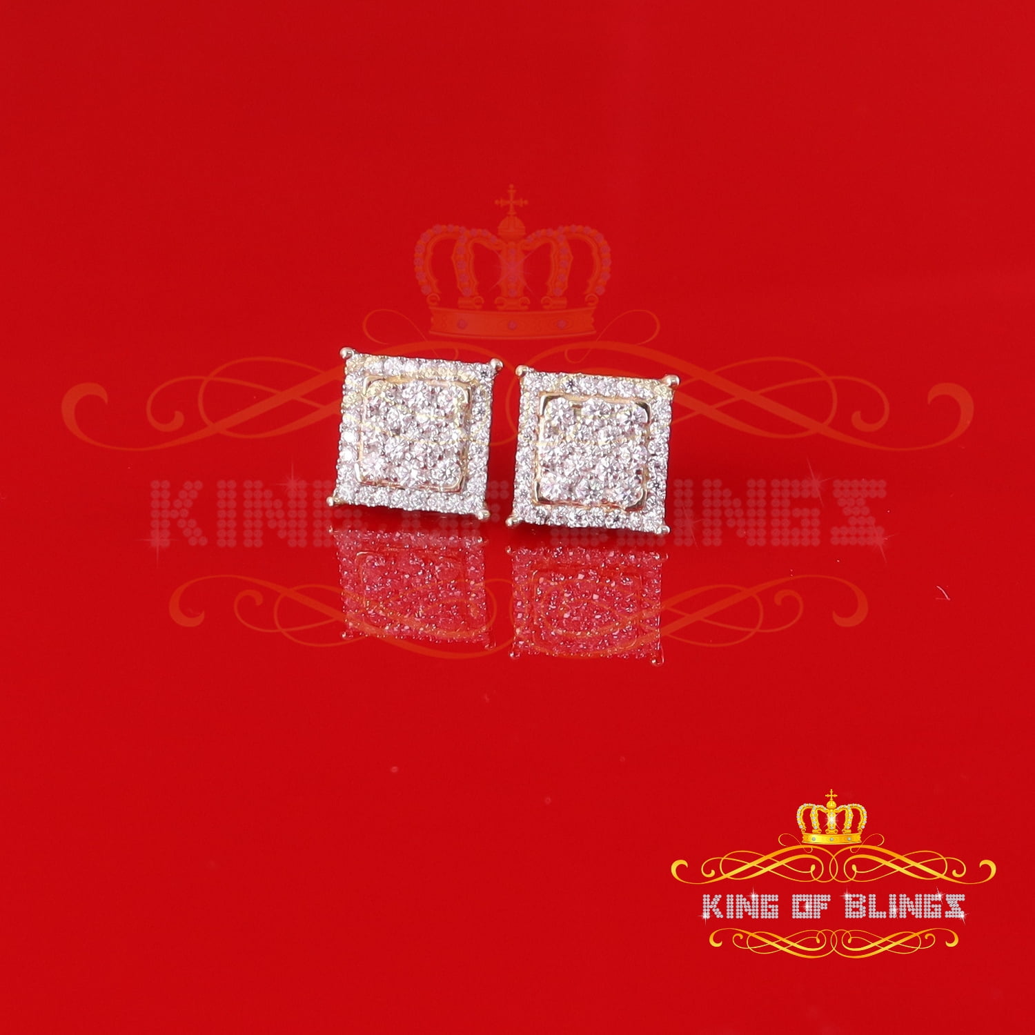 King of Bling's Men's/Women's 925 Silver Yellow 1.25ct VVS 'D' Moissanite Square Stud Earrings