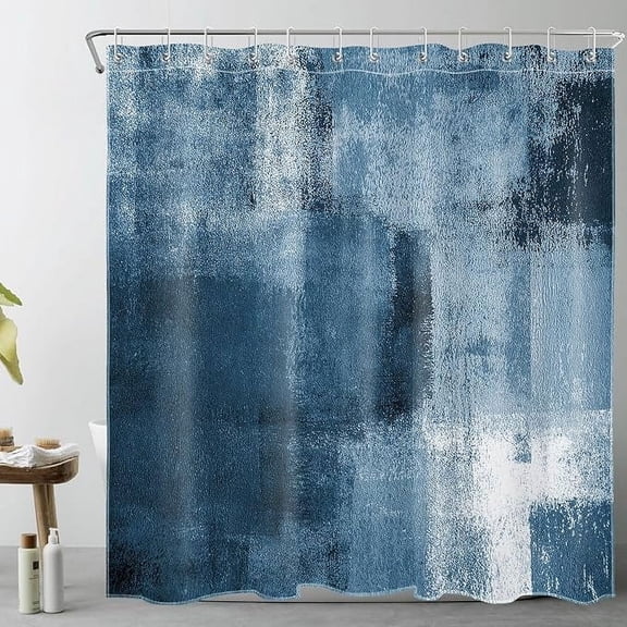 Vintage Blue And Grey Shower Curtain Decor, Navy Blue Abstract Texture Geometric Pattern Shower Curtain For Bathroom Fabric Bathroom Decoration Bath Curtains Hooks Included 48"W x 72"L (Pack of 1)