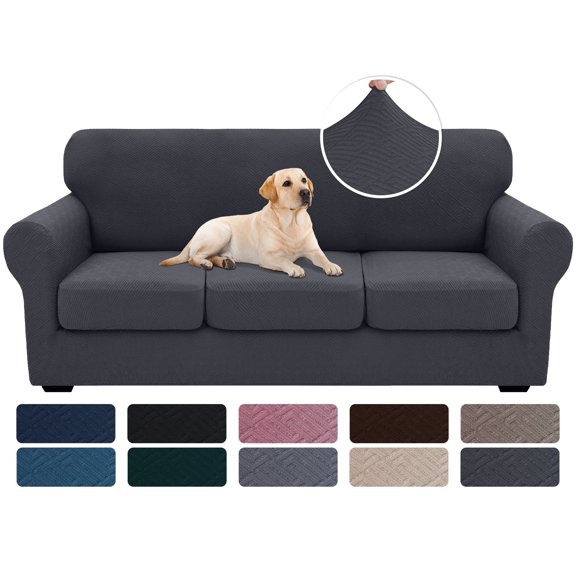 JIATER 4-Piece Sofa Cover Stretch Couch Cover Washable Sofa Slipcover Furniture Protector with 3 Cushion Covers,Sofa Dark Gray