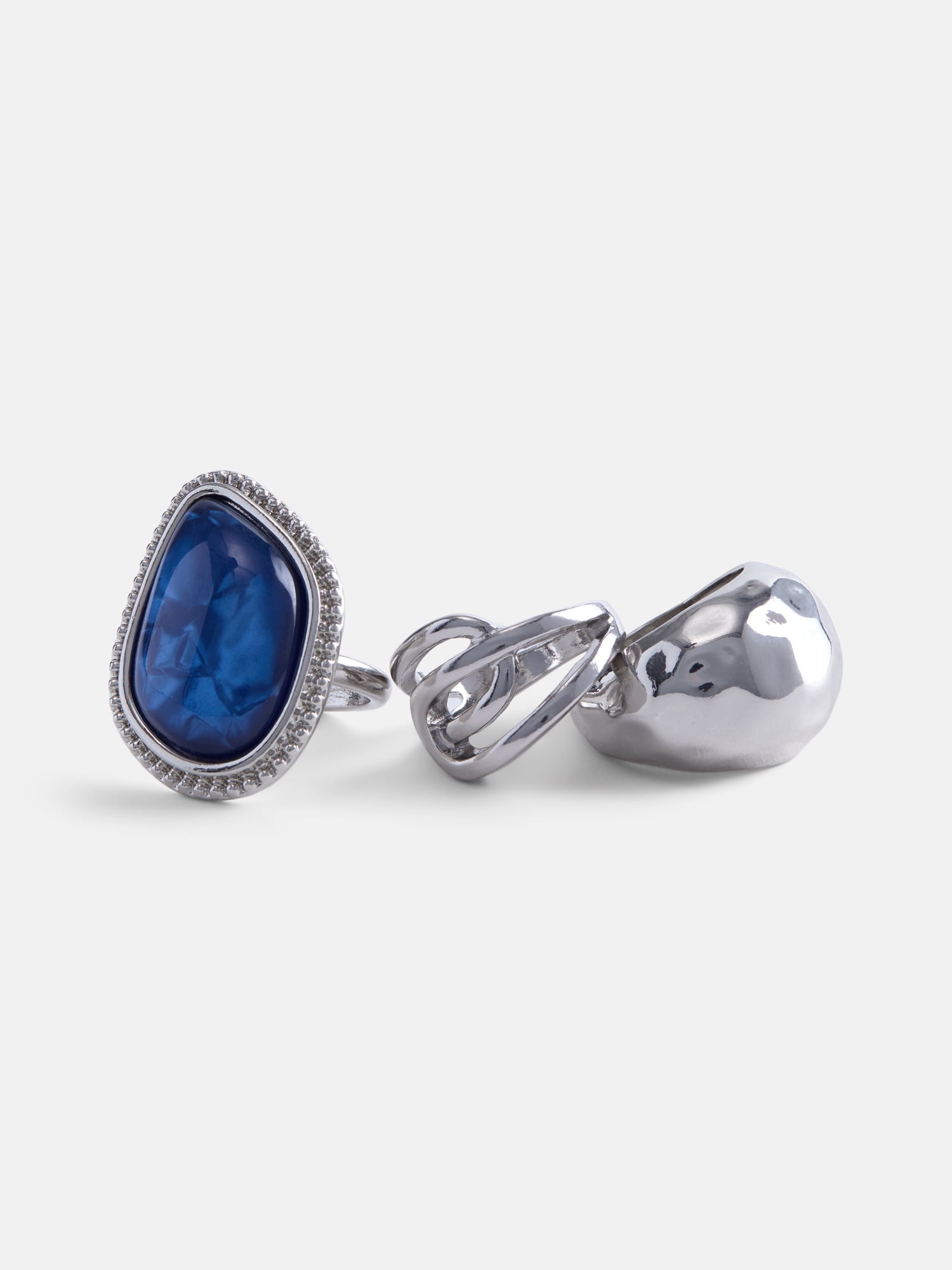 Scenario Women’s Silver Tone Statement Rings, 3-Piece Set