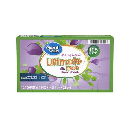 Great Value Ultimate Fresh Dryer Sheets, Blooming Lavender, 105 Count