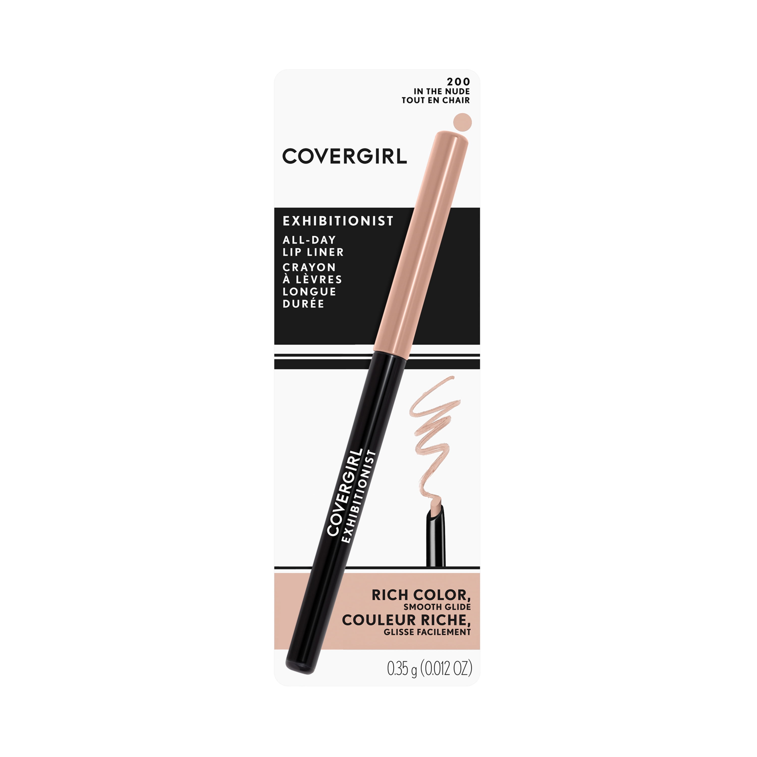 COVERGIRL Exhibitionist Lip Liner, Lip Pencil, Creamy, In the Nude, 0.012 Fl Oz ,Lip Crayon, Lip Makeup, Intense Pigmentation, Self-Sharpening Pencil, Easy Application, Instant Definition