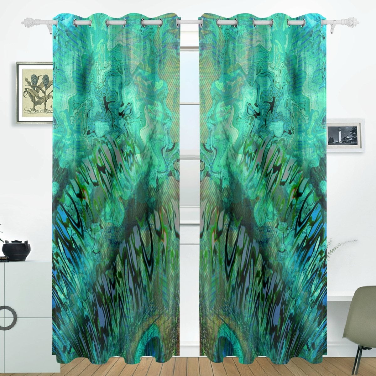 POPCreation Abstract Blue Wave Peacock Design Window ...