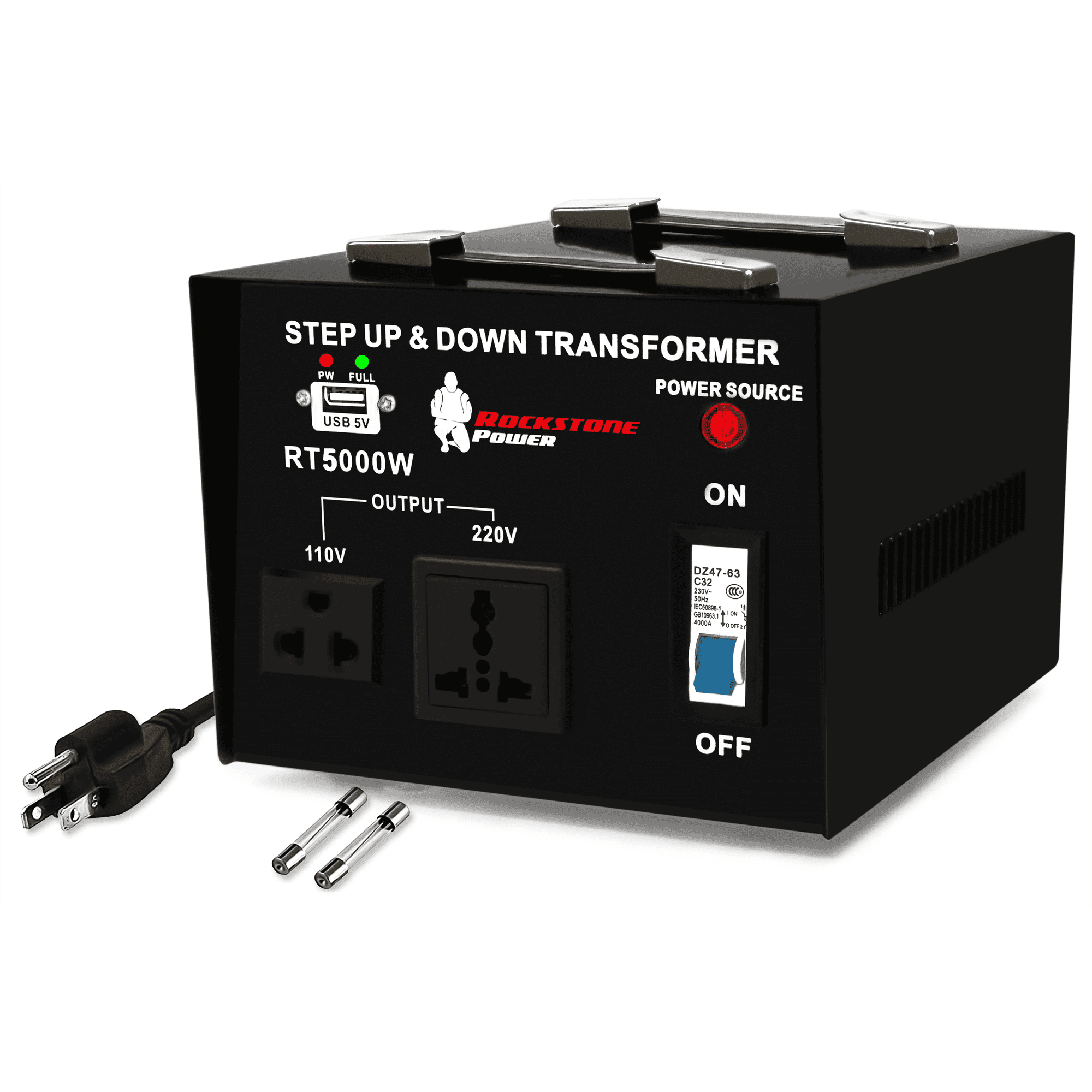 ROCKSTONE POWER 5000 watt step up/down voltage converter transformer, 110V to 220V power transformer with circuit breaker