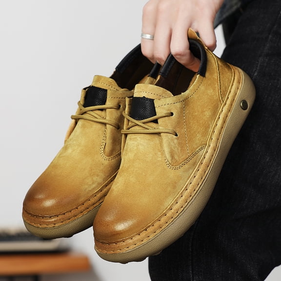 Contrast Heel Trim Suede Lace-Up Platform Shoes Full Hand Stitch Anti-Slip Daily Commute Sneakers