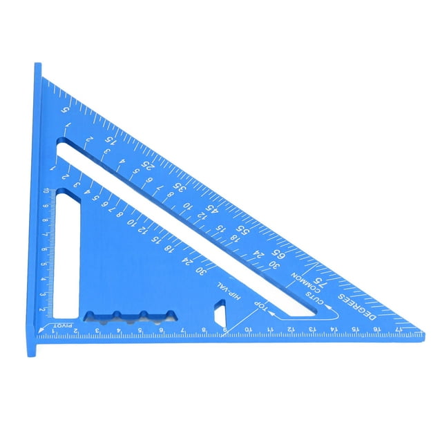 Escuadra Triangular de Carpinero Hecha de Aleació de Aluminio, Escala Métrica y en Pulgadas Grabada para Carpintería, Lado Largo de 7,3 Pulgadas, Lado Corto de 10,2 Pulgadas,