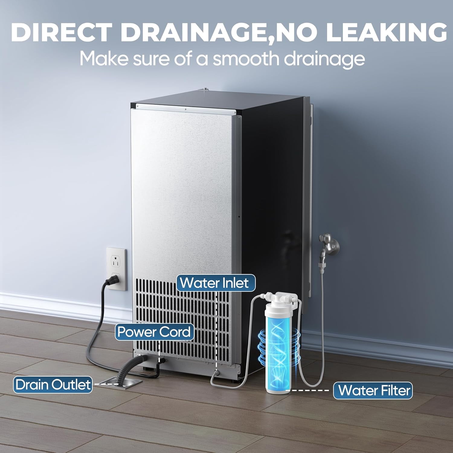 Coolski Commercial Under Counter Ice Maker, 80 lbs/24h Built-in Cube Ice Machine