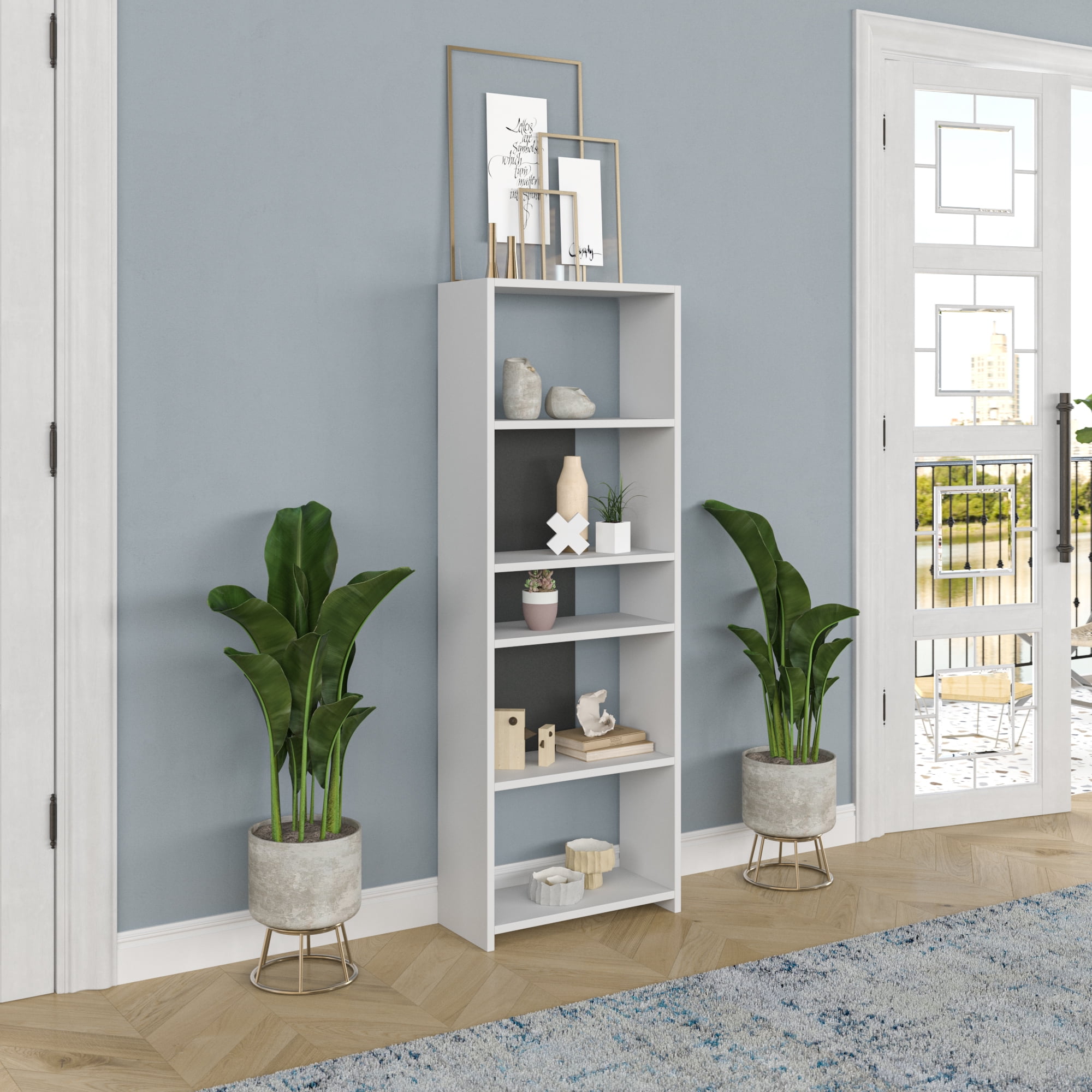 Ada Home Decor Diosp Multiple Tier Open Shelf Modern Bookcase, Anthracite/White