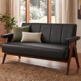 thumbnail image 2 of LAZZO 50" Loveseat Sofa, Faux Leather Upholstered Couch with Wooden Armrests for Small Spaces, Black, 2 of 9