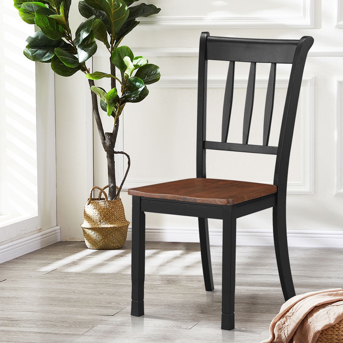 Costway Set of 2 Wood Dining Chair High Back Kitchen Whitesburg Side Chair Black