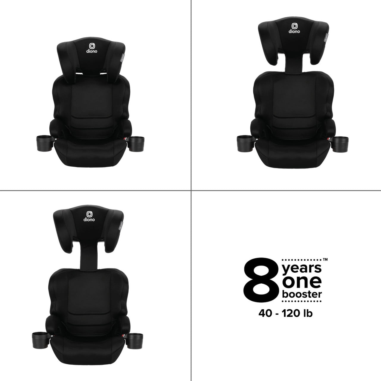 Diono Everett NXT Latch Slim Fit Lightweight Booster Car Seat, Black