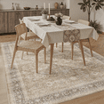 thumbnail image 6 of 4x6 Area Rug, Machine Washable, Non-Slip, Stain-Resistant Vintage Floral Rug for Dining Room, Living Room, Bedroom, Soft Low Pile Large Carpet -Beige, 6 of 7