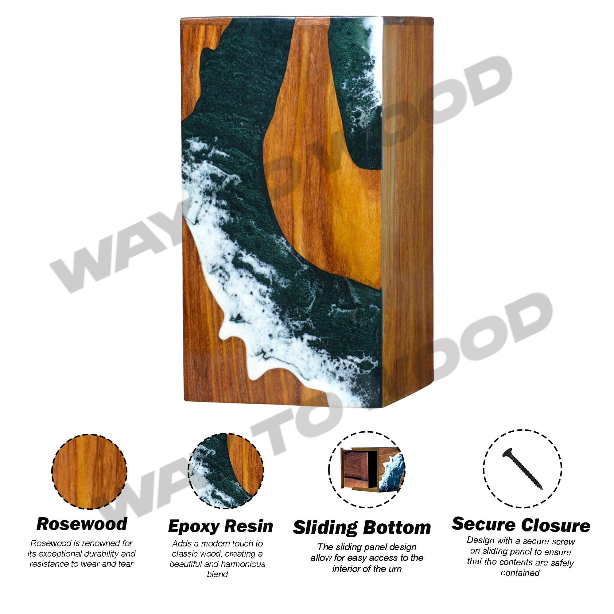 Wooden Urns for Human Ashes Adult Male, Female – Ocean Wooden Resin Urns for Burial & Home Memorial - Decorative Urn Box for Pet Ashes - Personalized Cremation Urn