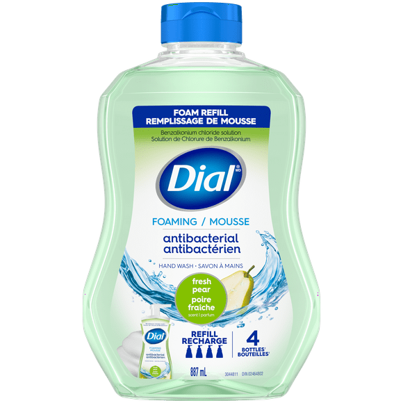 Dial Antibacterial Foaming Hand Wash Refill, Fresh Pear Scent, 887ml, Dermatologist Tested, pH Balanced, Free from Silicones, Parabens, Phthalates, SLES/SLS, 887ml Refill